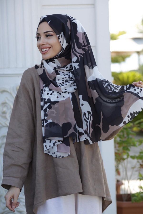 Differenza-Painting Pattern Shawl Mink 1