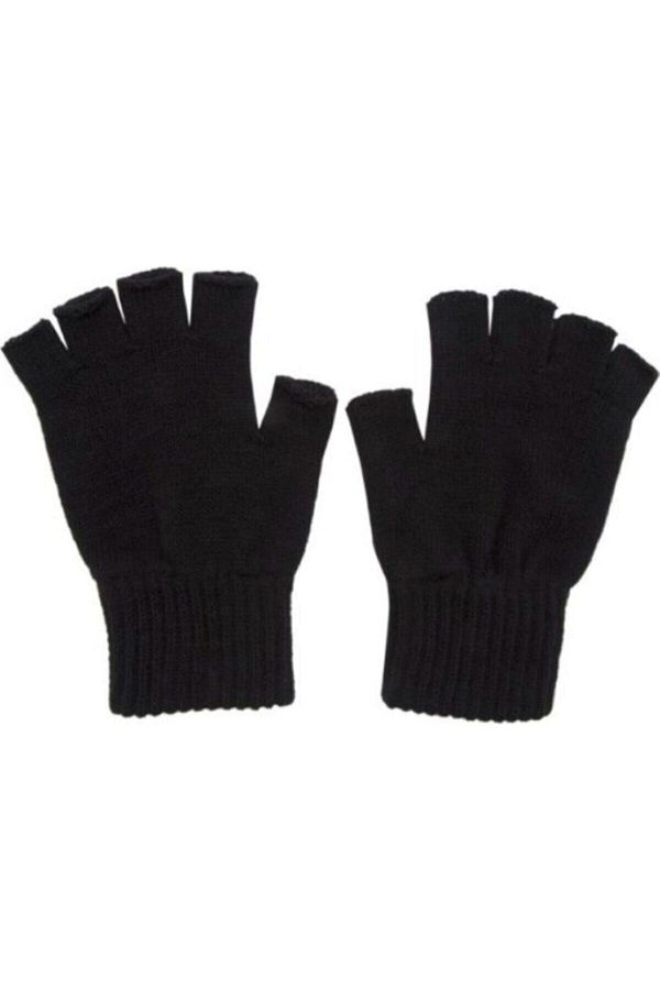 Ceyhanlar Fingerless Cut Half Finger Gloves Winter Men Women Black