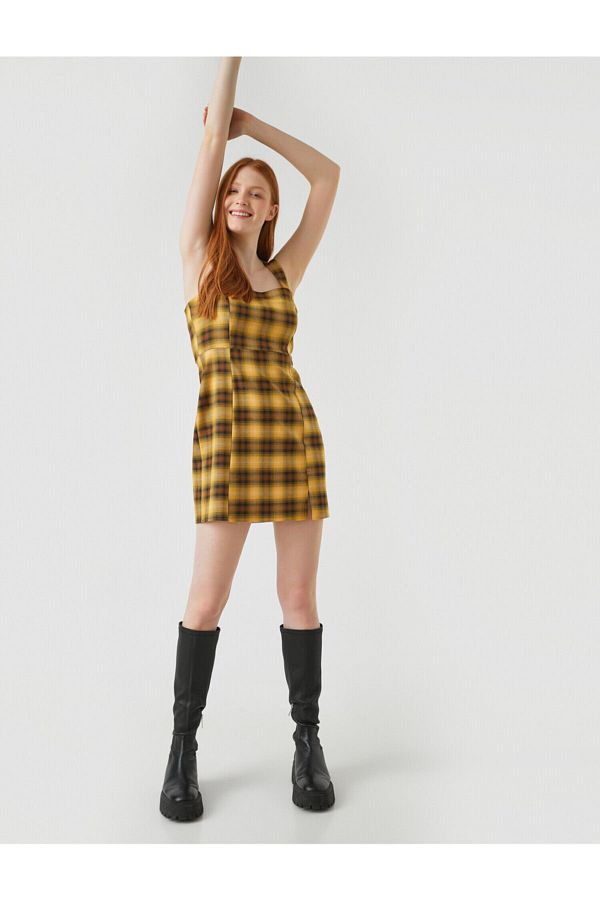 Koton Strappy Mini Check Dress Trendyol