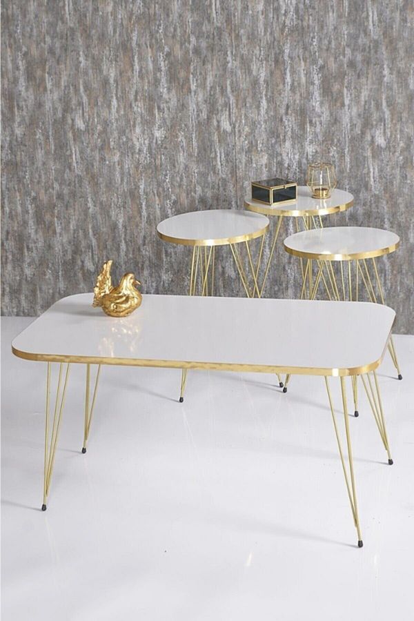 GOLDFALEZ-Gold White Wire Nesting Table and Coffee Table Kr Set 1