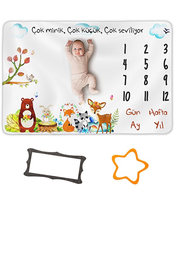 Moky Design Polar Bebek Anı Battaniyesi 150x100cm, Yeni Doğan Kız Erkek Yumuşak Aylık Fotoğraf Çekim Örtüsü