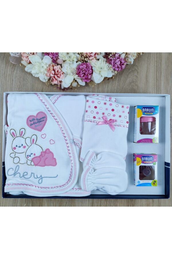 nevrankids Yeni Doğan Kalpli Tavşanlı Emzik & Biberon Hediyeli Hastane Çıkış Zıbın Seti