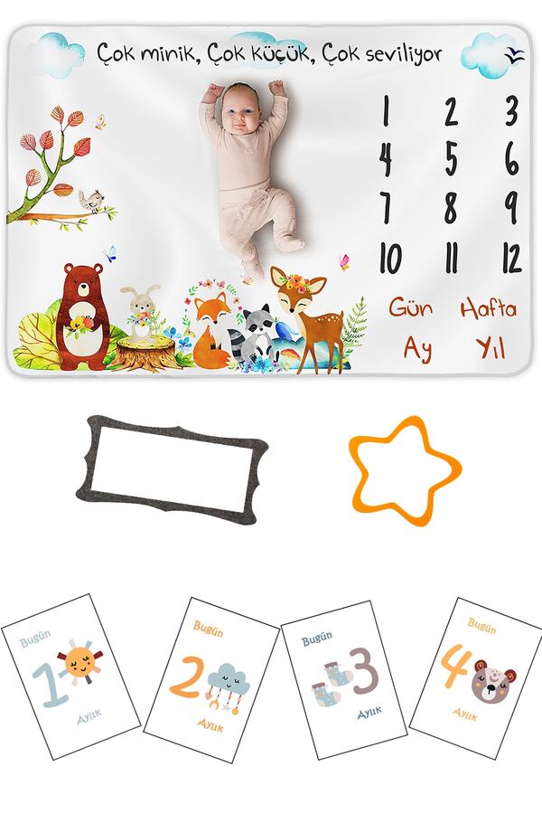 Moky Design Yenidoğan Hediyelik Bebek Anı Battaniye Seti 150x100cm, Yeni Doğan Kız Erkek Bebek Hediyesi Anı Kart