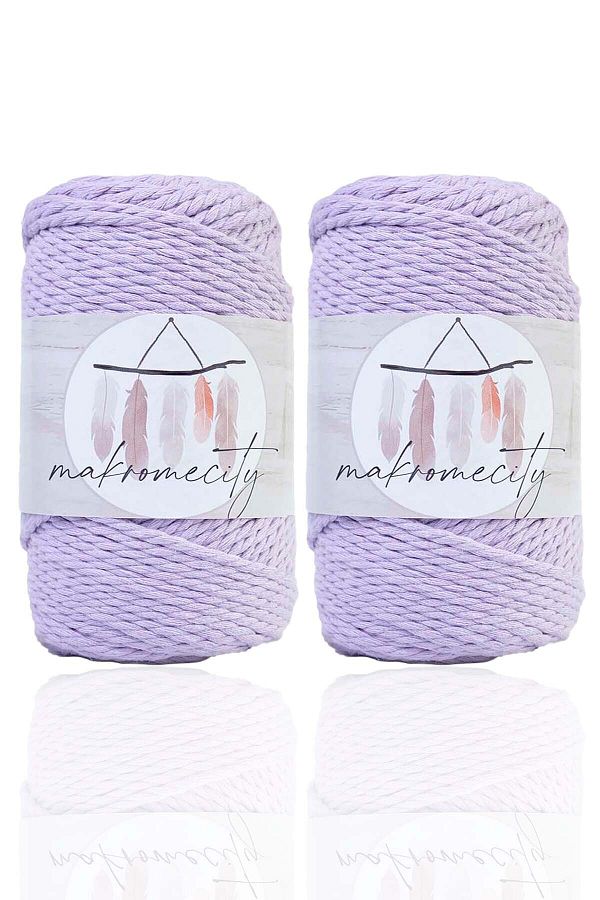 Makromecity-Premium 3 Twist Cotton Macrame Thread 3mm Three Twist Screening Macrame Rope 250 Gr Set of 2 2 Lilac 1