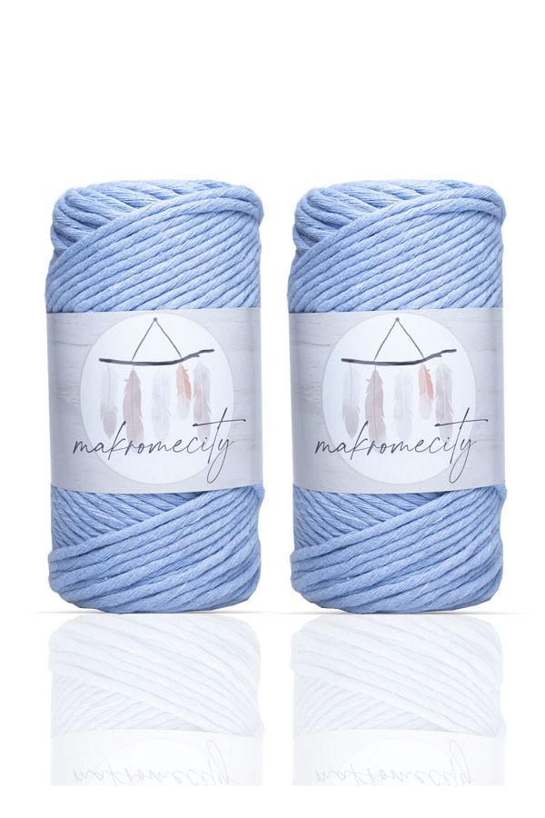 Makromecity-Premium Screened Macrame Thread 3mm Single Twist Macrame Screenable Hobby Thread Set of 2 2 Pieces Baby Blue 1