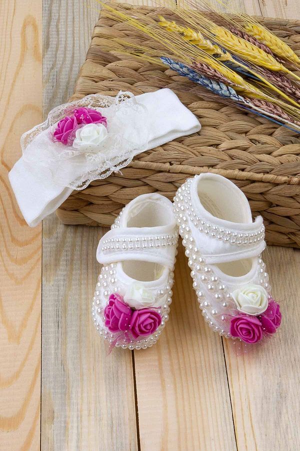 Modakids Purple Pearl Baby Girl Shoes Hair Band Set Trendyol
