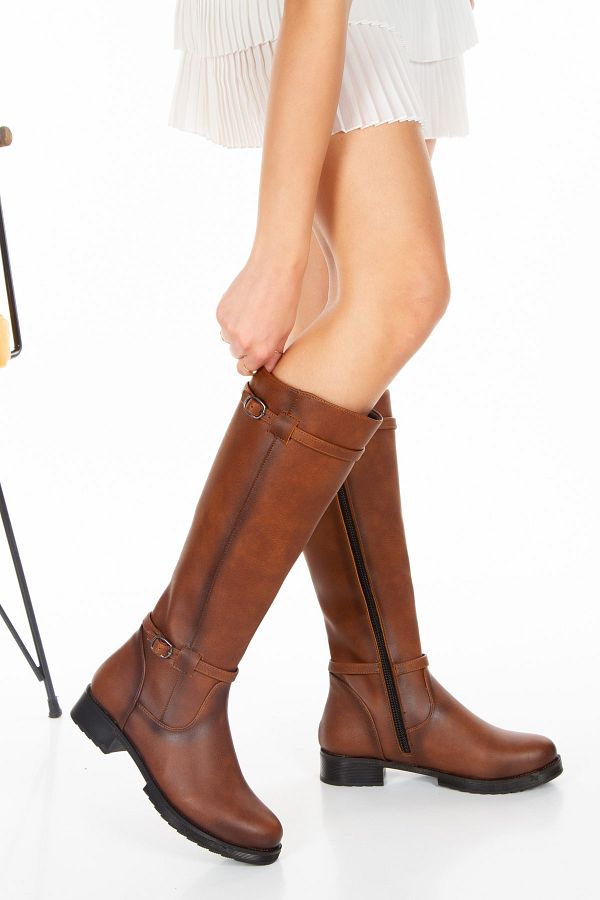Tan faux leather boots shop