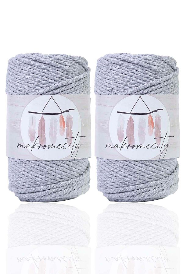 Makromecity-Premium 3 Twist Cotton Macrame Thread 3mm Three Twist Screening Macrame Rope 250 Gr Set of 2 2 Gray 1