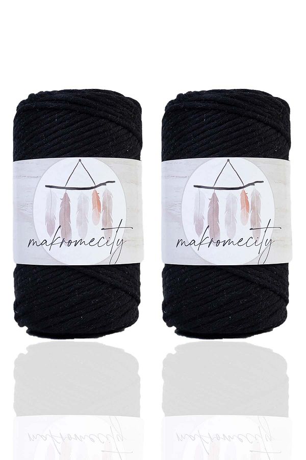 Makromecity-Premium Scanned Macrame Thread 3mm Single Twist Macrame Scannable Hobby Thread Set of 2 2 Black 1