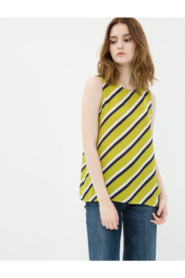 Koton-Women's Green Striped Blouse 7KAK32161UW 1