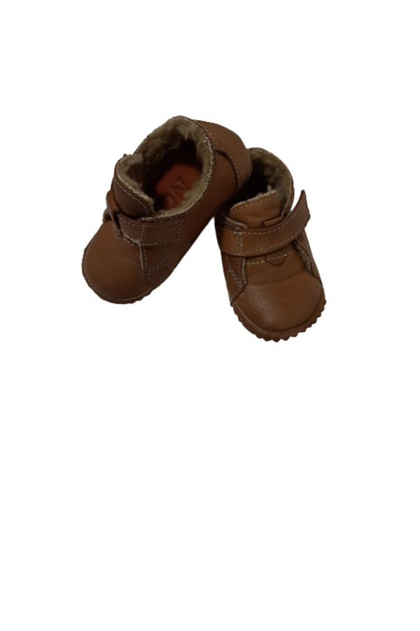 KAPAR First Step Velcro Baby Shoes Made of Genuine Leather and Fur Inside Can Be Used Inside and Outside Trendyol