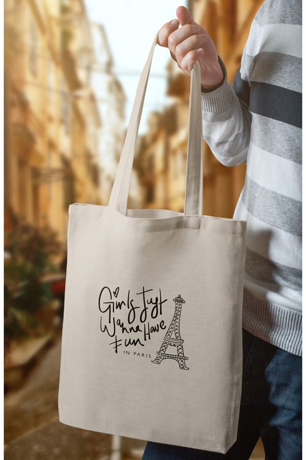 BYBAGS Paris Printed Cream Canvas Tote Bag 35x40 Cm Trendyol