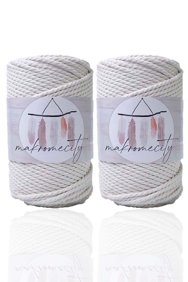 Makromecity-Premium 3 Twist Cotton Macrame Thread 3mm Three Twist Taranan Macrame Rope 250 Gr Set of 2 2 Ecru 1
