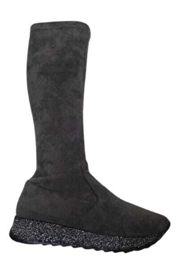 KUUM LONDON Knee High Boots Gray Wedge Trendyol