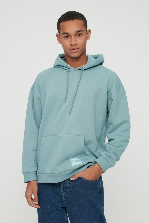 Trendyol Collection-Basic Mint Oversize/Weit geschnittenes Kapuzen-Fleece-Baumwoll-Sweatshirt mit Etikett TMNAW21SW2005 1