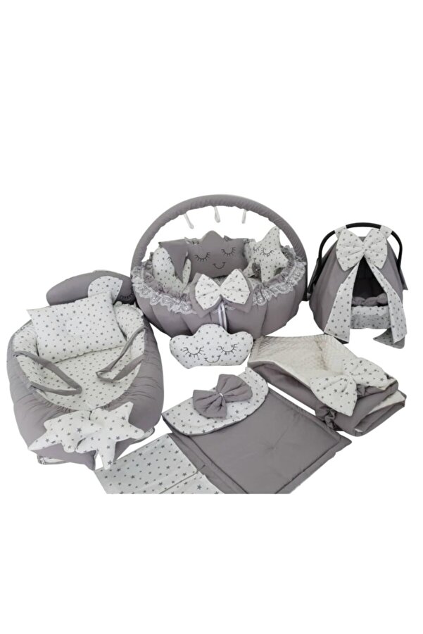 Jaju Baby Babynest Gri Yıldız Tasarım Lüx Oyun Minderi Jaju-babynest 14 Parça Set