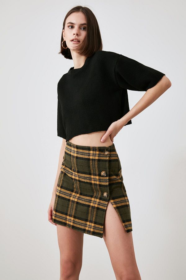 Khaki plaid skirt best sale