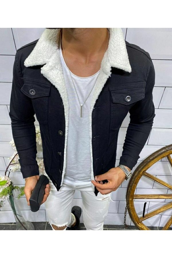 Fur lined denim jacket black cheap