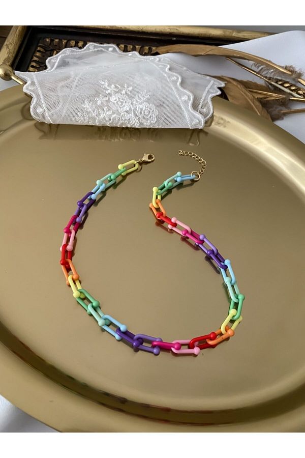 ekerAksesuar Colorful Acrylic Tiffany Interlocking Chain Necklace 47 Cm Trendyol