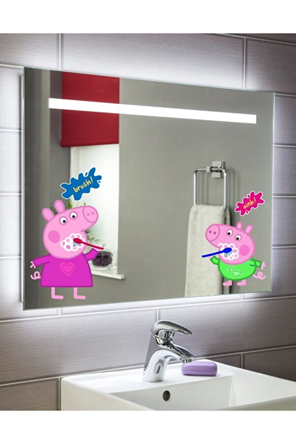 ENGINPRINT Peppa Diş Fırçalıyor Bebek Ve Çocuk Odası Dekoratif Duvar Çıkartması Sticker