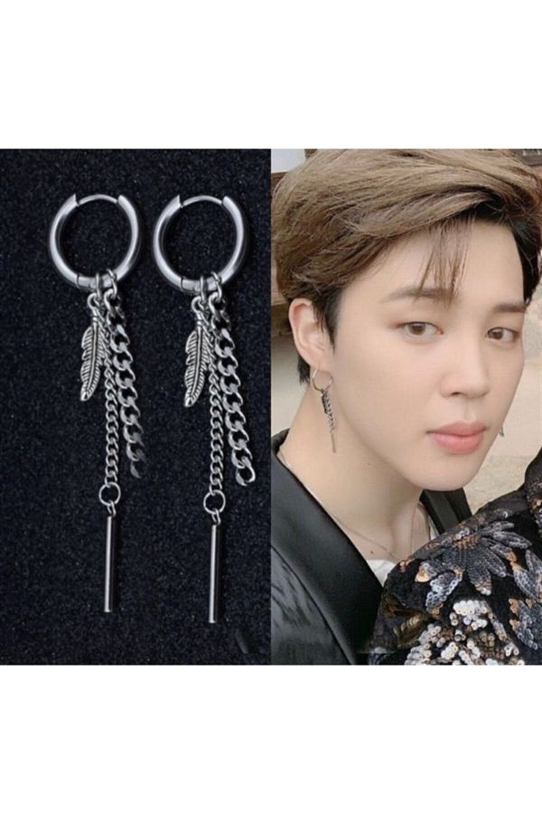 facnspt Favoriconsept Jimin Feather Chain Stud Earrings pcs Trendyol
