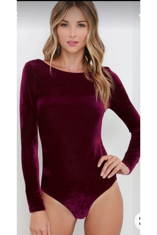 Burgundy velvet bodysuit hot sale
