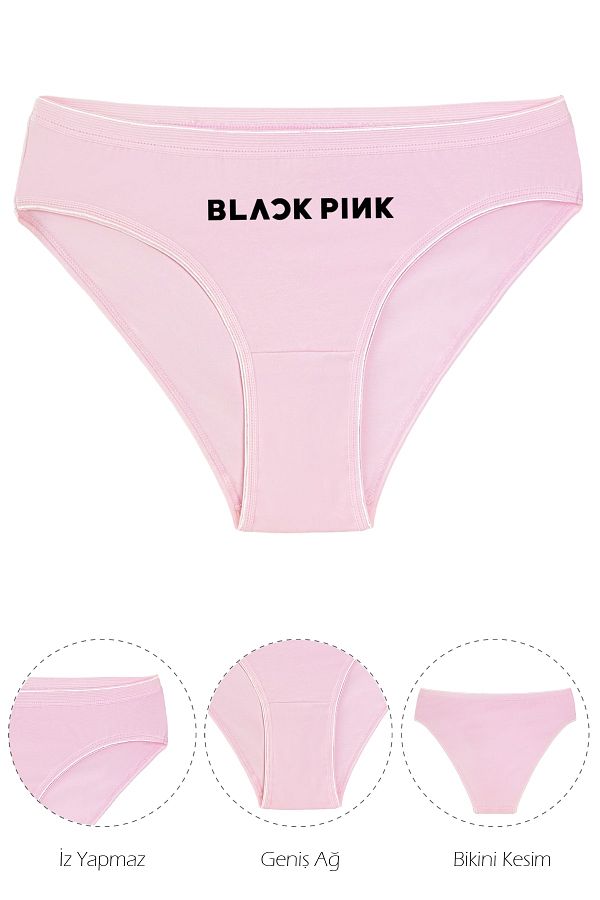 Kio Tasarım-Black Pink Panties K-pop Front Printed Women's Pink Cotton Panty Frost Valentine's-birthday Gift 1