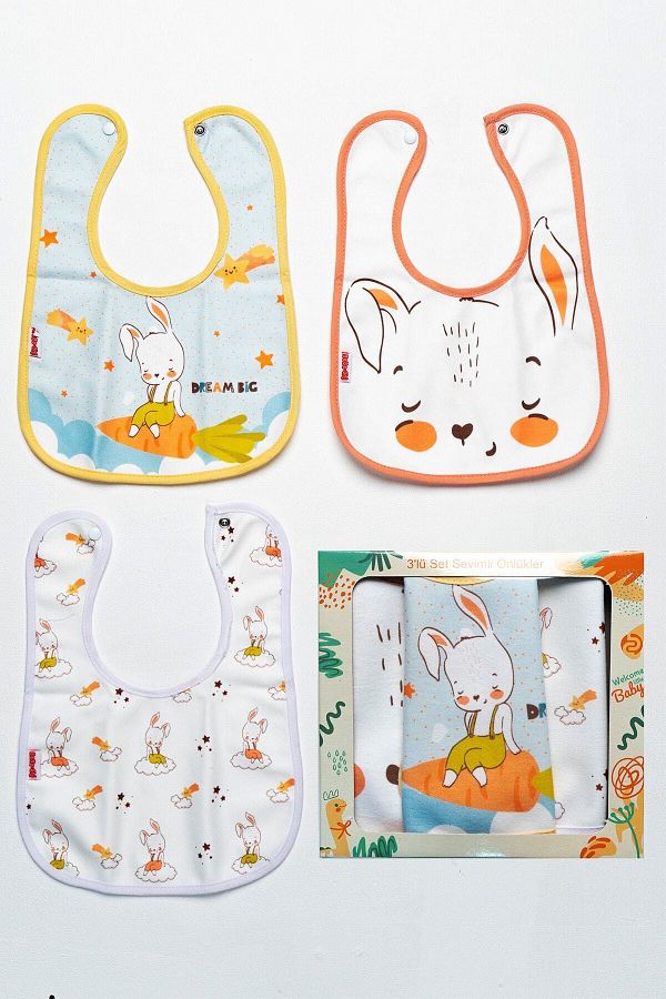 Mai Perla-Rabbit Themed Square 3 Piece Microfiber Bib with Snaps in Its Own Box 1