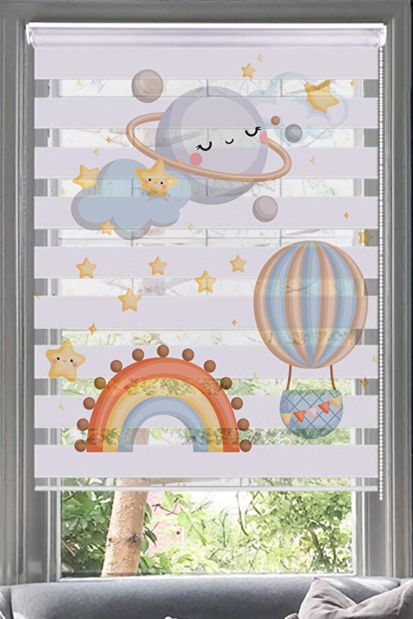 Lotus Gökkuşağı Ve Gezegen Desenli Zebra Stor Perde -trend -yeni Sezon - Çocuk Odası - Bebek Odası - 124