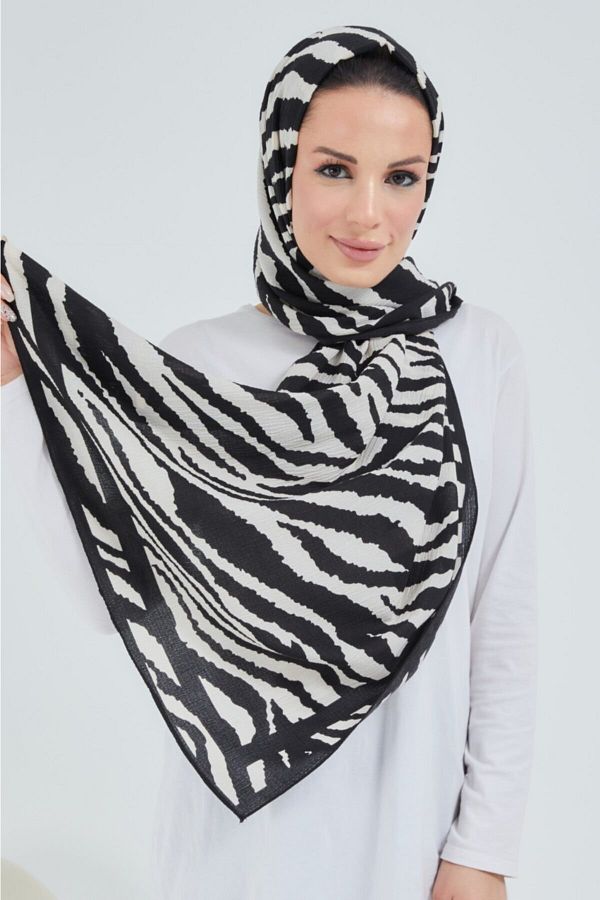 çiğdem eşarp-Ları Printed Patterned Mio Jazz Shawl Zebra Pattern 1