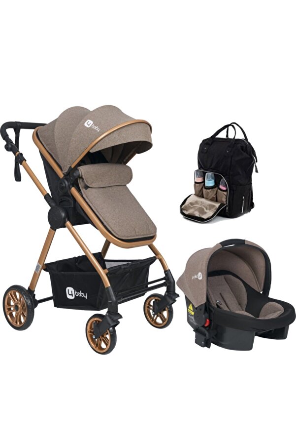 4 Baby Esse Model Gold Çantalı Travel Bebek Arabası Luxs Puset Kahve Yağmurluk Hediyeli