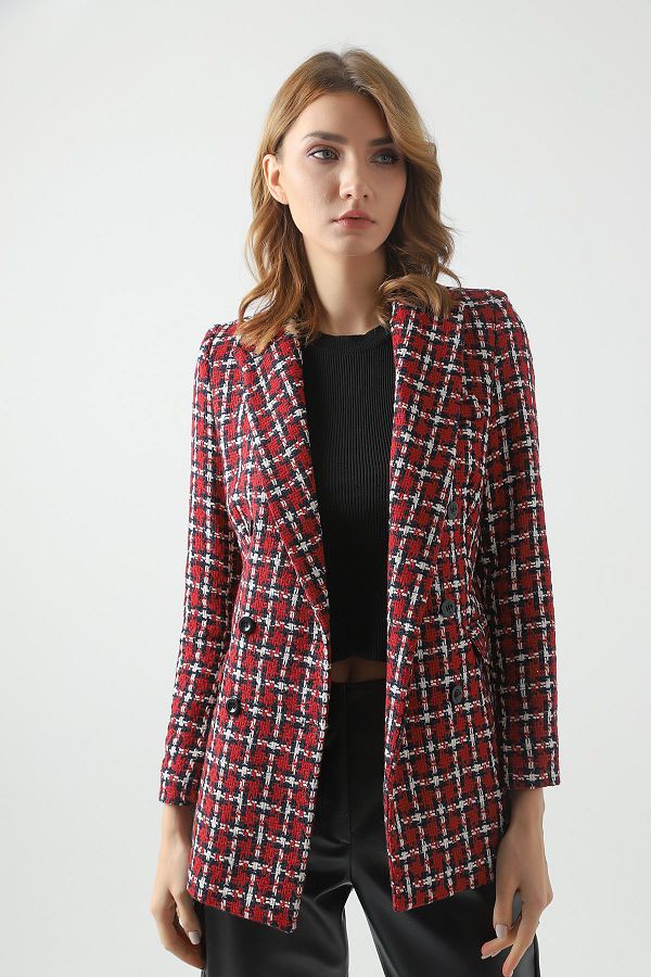 Swass Plaid Burgundy Blazer Jacket Trendyol