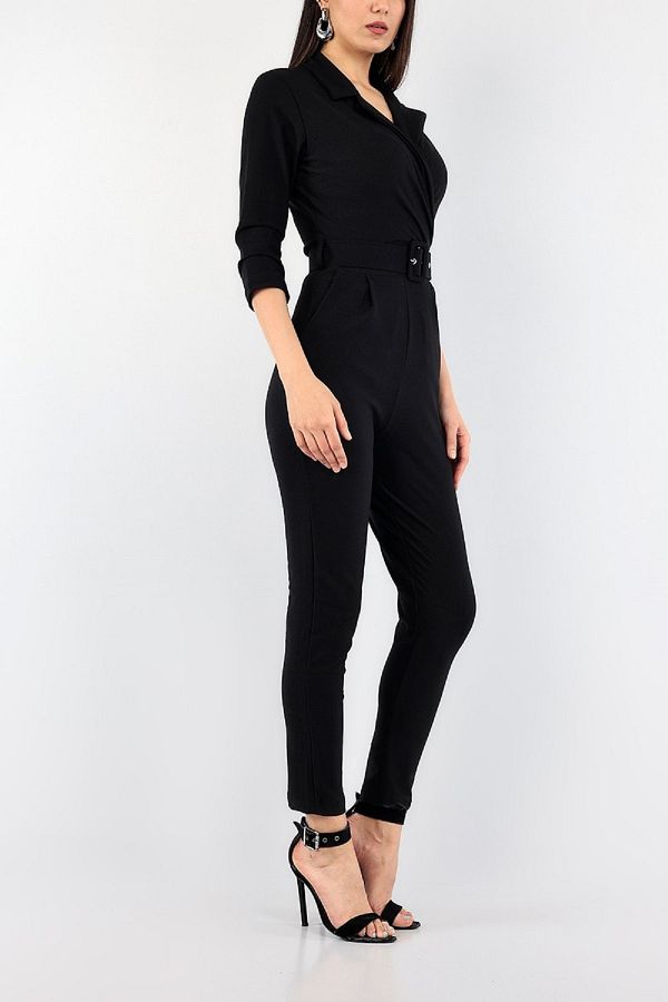 lovebox Women s Black Double Breasted Collar Jumpsuit 32044 Trendyol
