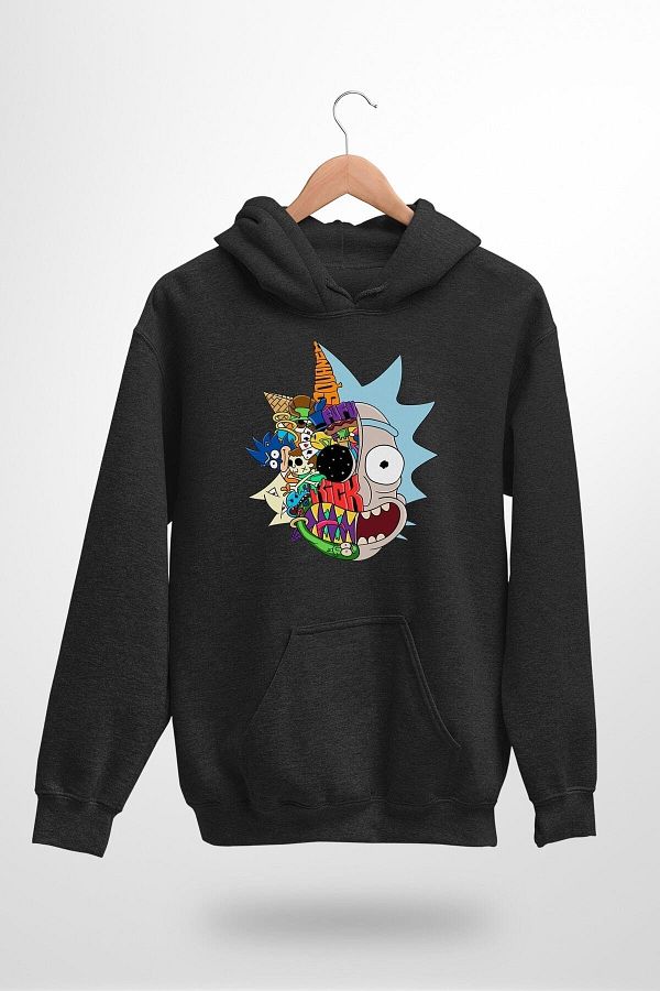 NewCabin New Season Unisex Rick Brain Printed Hooded Hoodie Trendyol