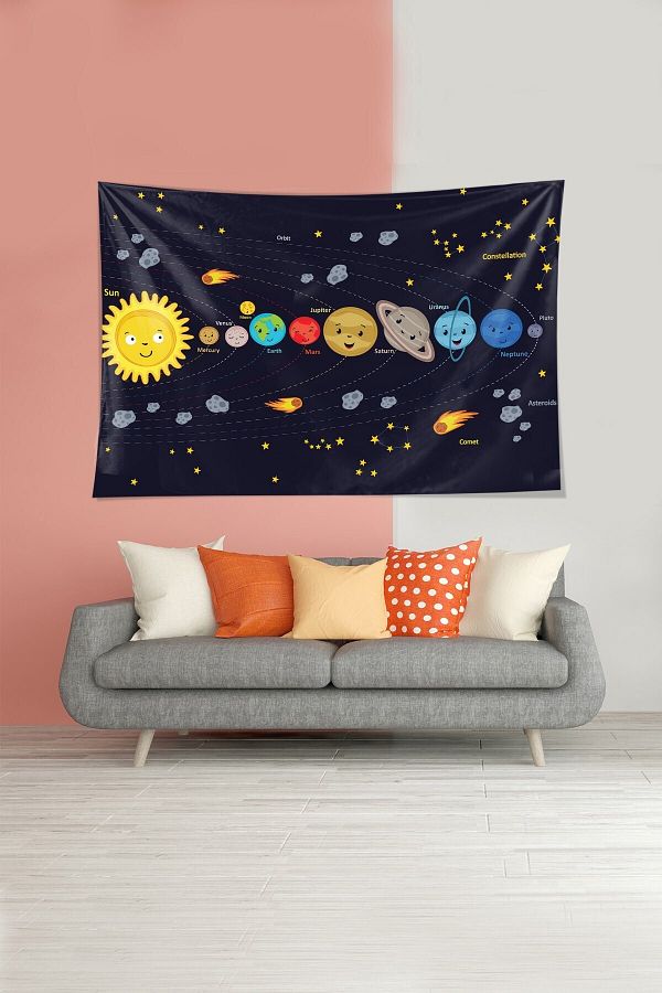 on the clouds-Planets Space Meteor Pattern Αδιάβροχο ύφασμα με βελούδινη υφή Ταπετσαρία τοίχου Ταπετσαρία τοίχου 1