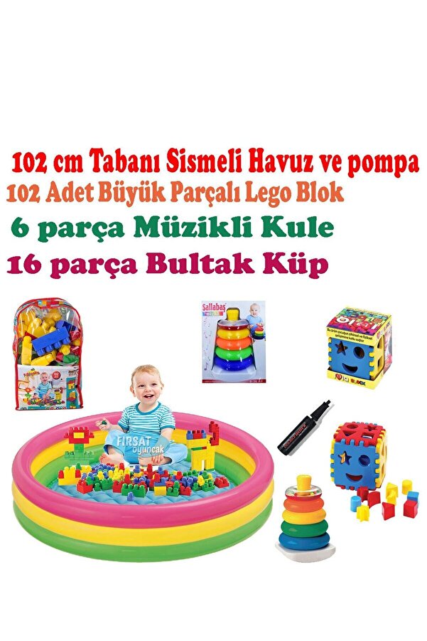 Bestway Çocuk Oyun Havuzu Top Havuzu Seti 102x25 Tabanı Şişmeli Havuz 102 Adet Oyuncak Müzikli Kule Pompa