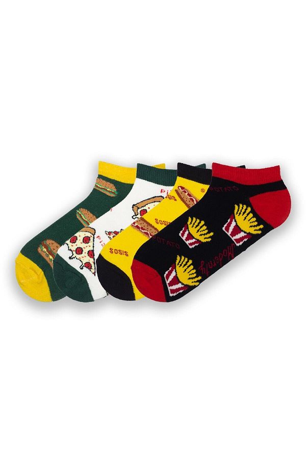 Modernity-Colorful Perfumed Fastfood Patterned Set of 4 Unisex Booties Socks 1