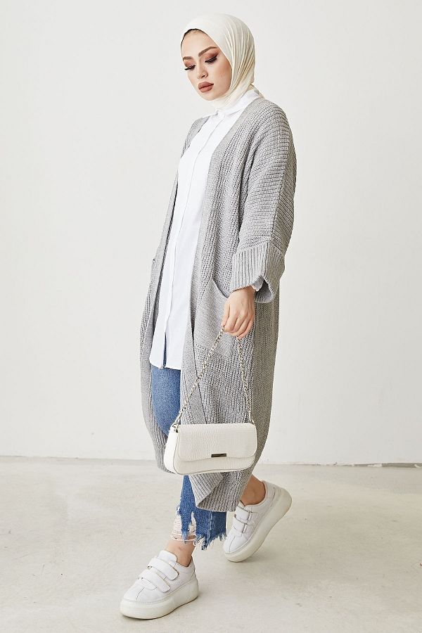 InStyle-Farah Loose Sleeve Knitwear Cardigan - Gray 1