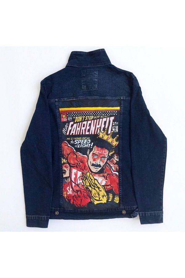Hello Stranger Unisex Navy Blue Queen Freddie Mercury Denim Jacket Trendyol