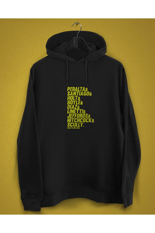 YEACHY Men s Black Hooded Printed Sweatshirt B99 Brooklyn Nine Nine