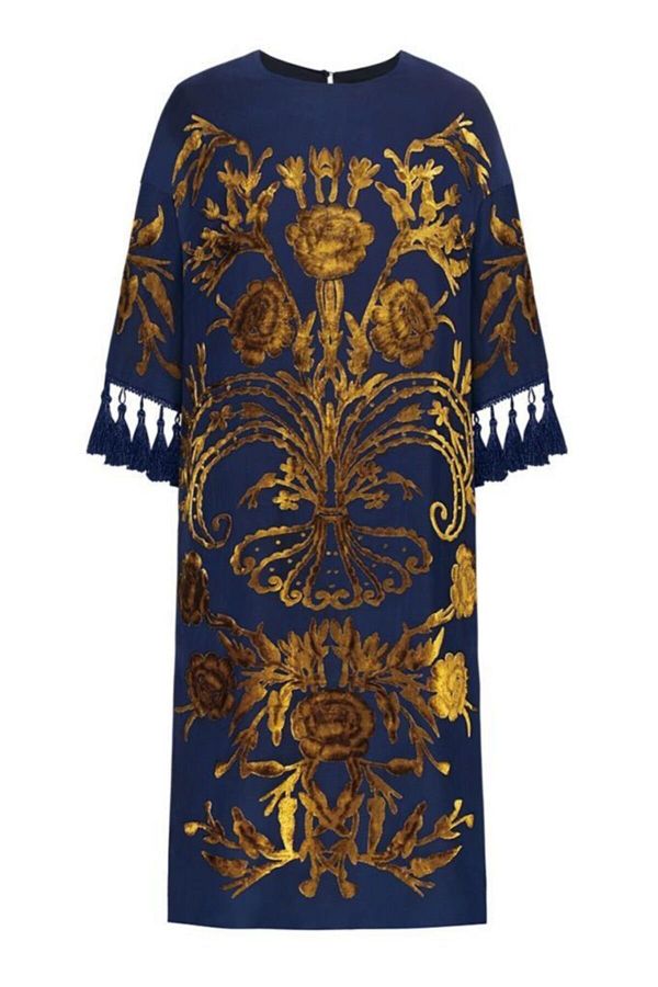 Faberlic-Women's Navy Blue Half Sleeve Silk Tassel Dress 1