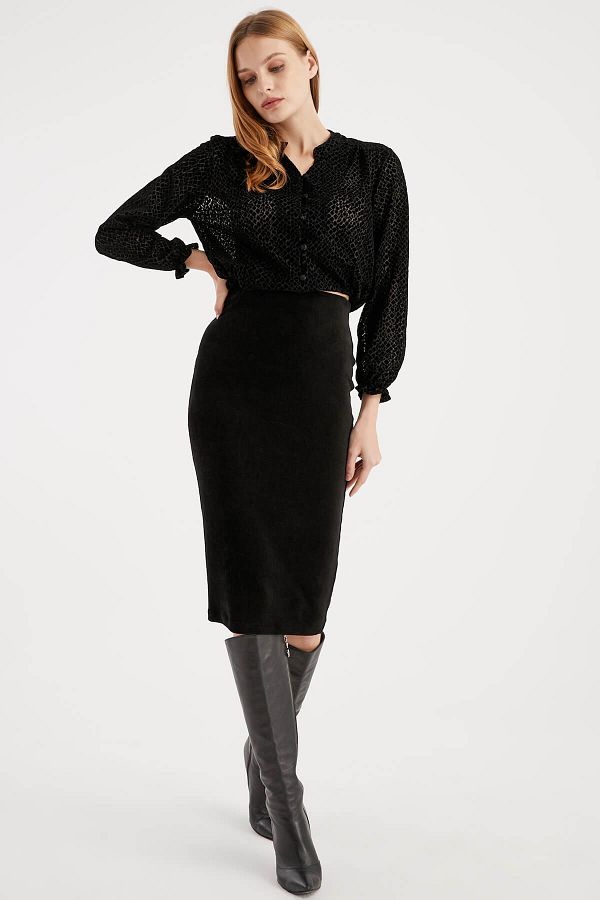 Hanna s Women s Black Corduroy Pencil Skirt Trendyol