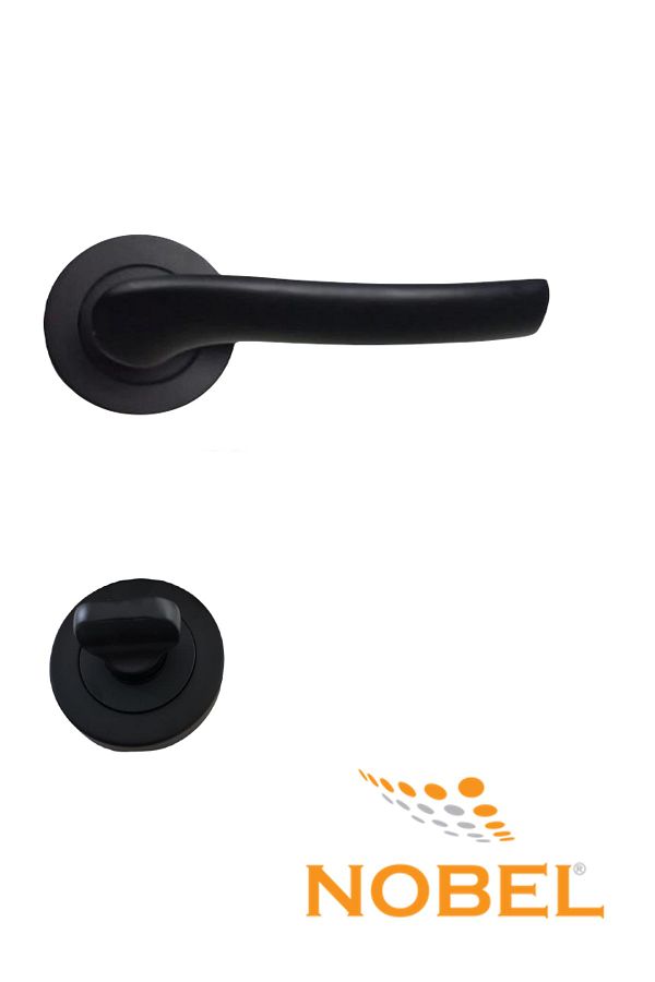 Nobel-Stainless Symphony Matte Black Round Rosette Wc Door Handle (1 Set) for Wc Doors 1