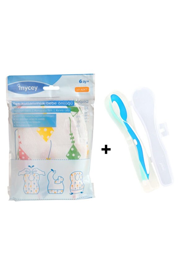 mycey 2 'li Beslenme Seti(kutulu Silikon Kaşık+kullan At Önlük-10lu)