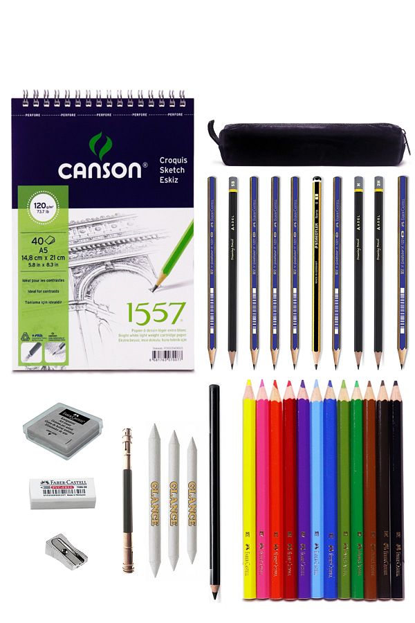 GLANCE-Canson 1557 Faber Pencil with Sketch Notebook and Drawing Sketch Set Charcoal Pencil Extension 1