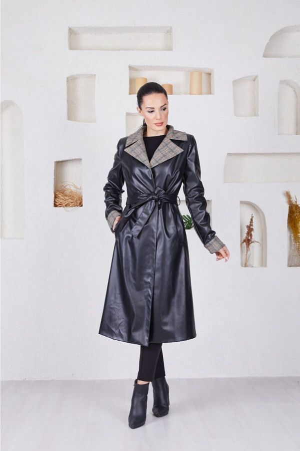 Wazze Faux Leather Trench Coat Trendyol