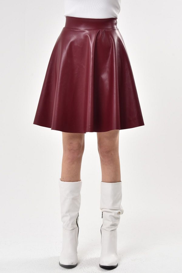 Burgundy leather flare skirt clearance