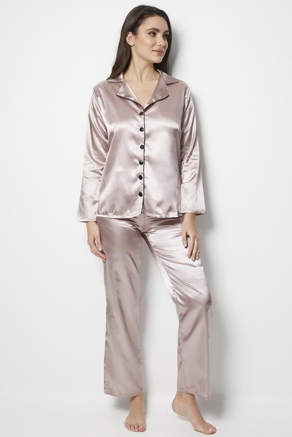 Miorre Women's Brown Satin Long Sleeve Pajama Set