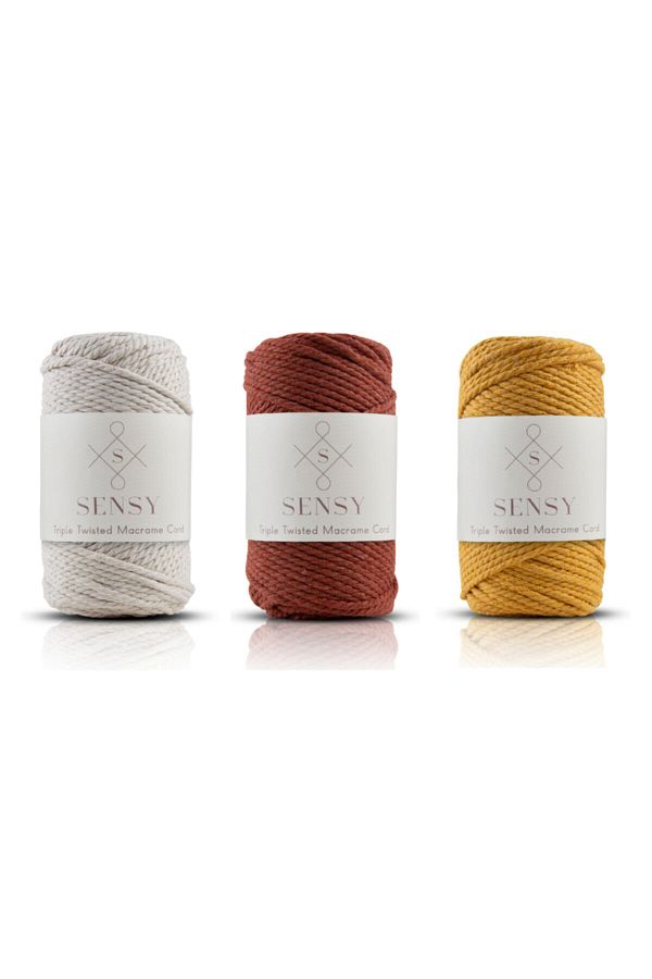 SENSY-Premium 3 Twist Macrame Rope 3mm Three Twist Scanned Macrame Rope Rope Set of 3 Ecru-tile-mustard 1