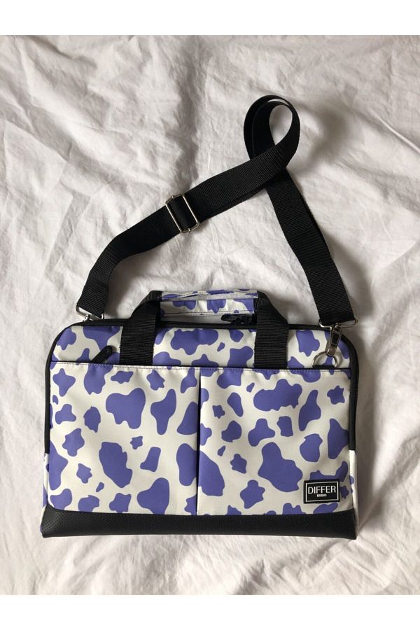 Differ-13-14'' Inch, Lilac Cow Pattern, Shoulder Strap and Cross Notebook Laptop Macbook Briefcase 1